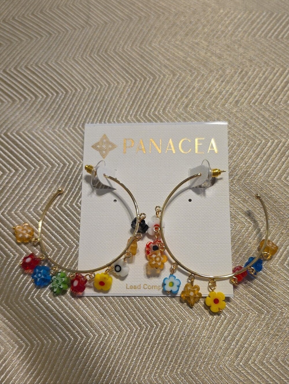 Panacea Cache Gold Hoop Earrings with Multicolor Flower Charms